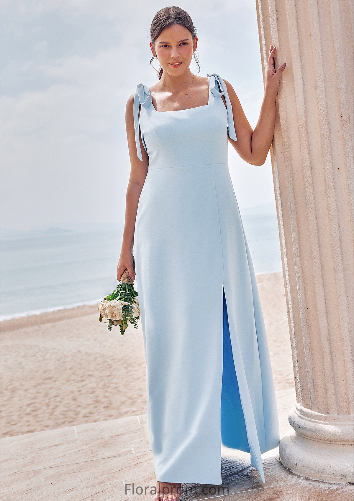 A-line Square Neckline Sleeveless Floor-Length Stretch Crepe Bridesmaid Dresses with Split Shyanne HJP0025288