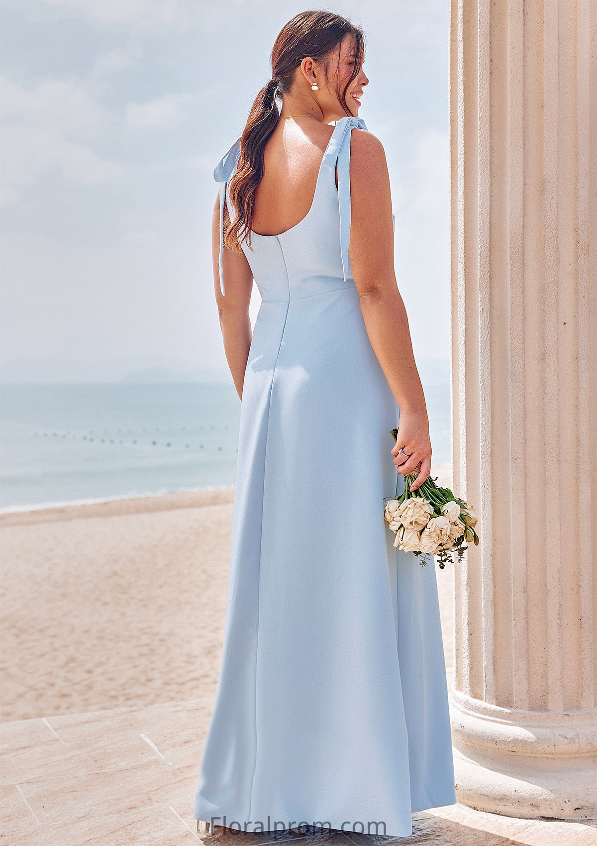 A-line Square Neckline Sleeveless Floor-Length Stretch Crepe Bridesmaid Dresses with Split Shyanne HJP0025288