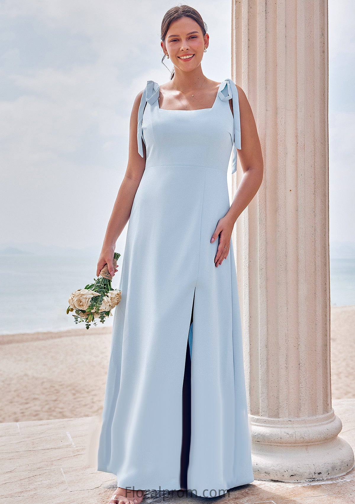 A-line Square Neckline Sleeveless Floor-Length Stretch Crepe Bridesmaid Dresses with Split Shyanne HJP0025288