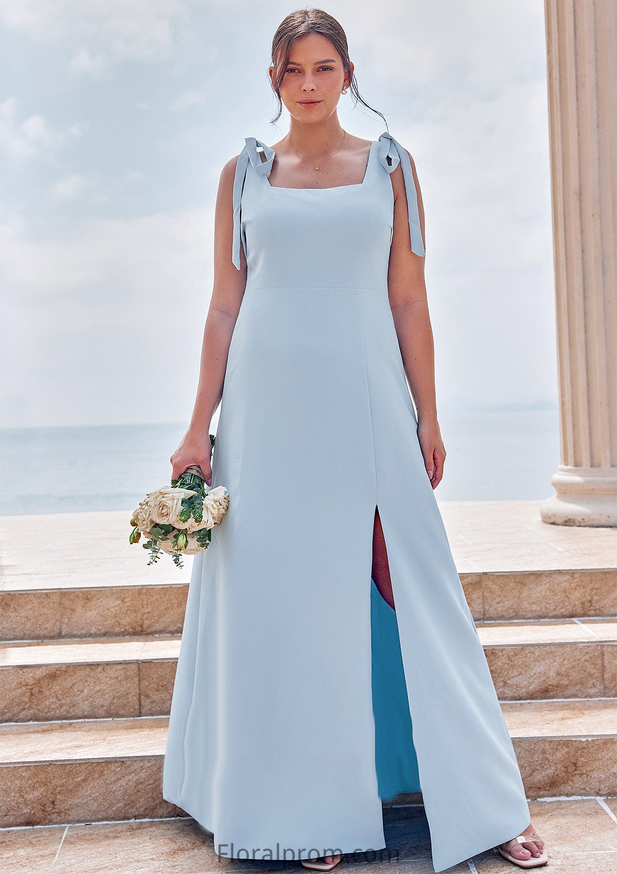 A-line Square Neckline Sleeveless Floor-Length Stretch Crepe Bridesmaid Dresses with Split Shyanne HJP0025288