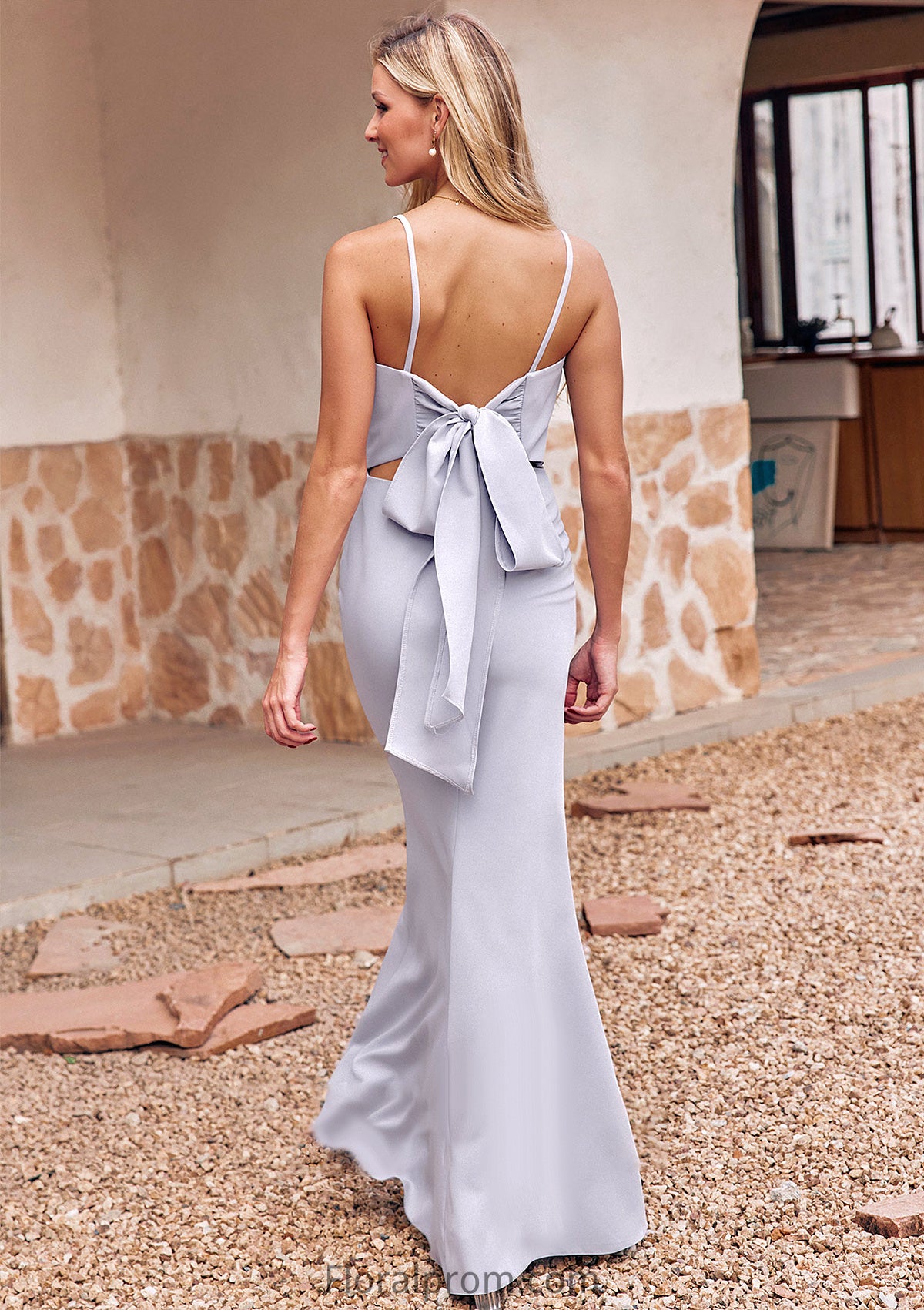 Trumpet/Mermaid Square Neckline Sleeveless Floor-Length Stretch Crepe Bridesmaid Dresses with Bowknot Split Lilia HJP0025300