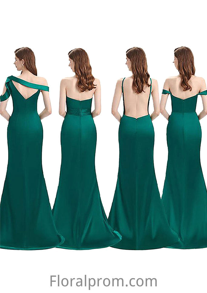 Trumpet/Mermaid Sleeveless Long/Floor-Length Silk like Satin Bridesmaid Dresses With Pleated Split Taniyah HJP0025306