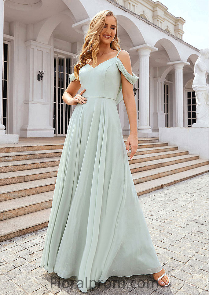 A-line Off-the-Shoulder Sleeveless Long/Floor-Length Chiffon Bridesmaid Dresseses With Pleated Rachael HJP0025307