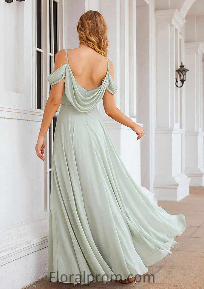 A-line Off-the-Shoulder Sleeveless Long/Floor-Length Chiffon Bridesmaid Dresseses With Pleated Rachael HJP0025307