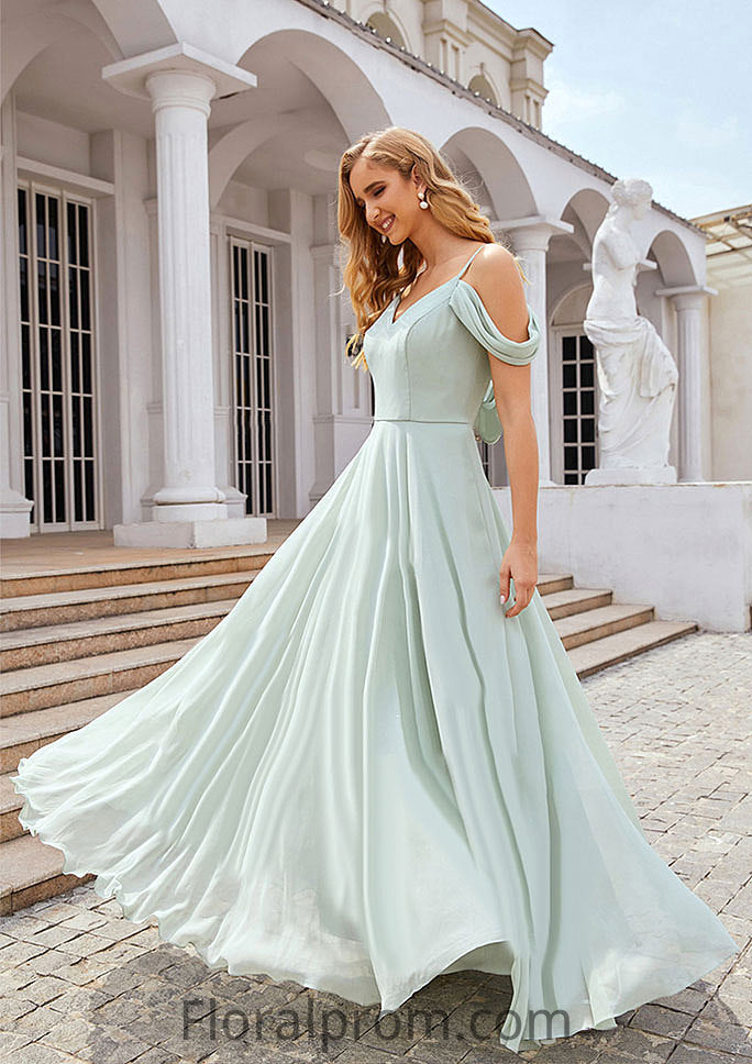 A-line Off-the-Shoulder Sleeveless Long/Floor-Length Chiffon Bridesmaid Dresseses With Pleated Rachael HJP0025307