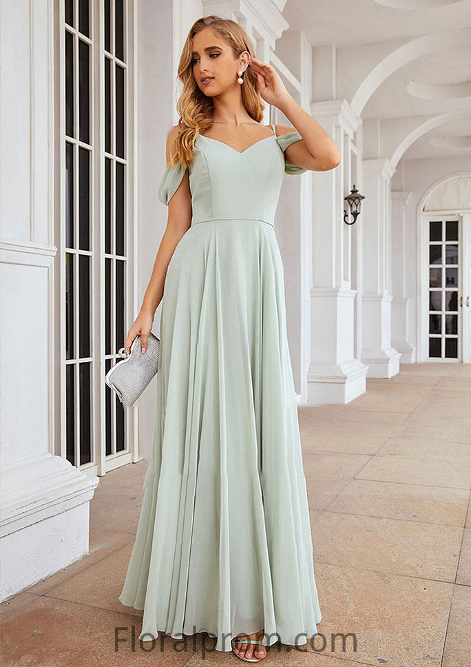 A-line Off-the-Shoulder Sleeveless Long/Floor-Length Chiffon Bridesmaid Dresseses With Pleated Rachael HJP0025307