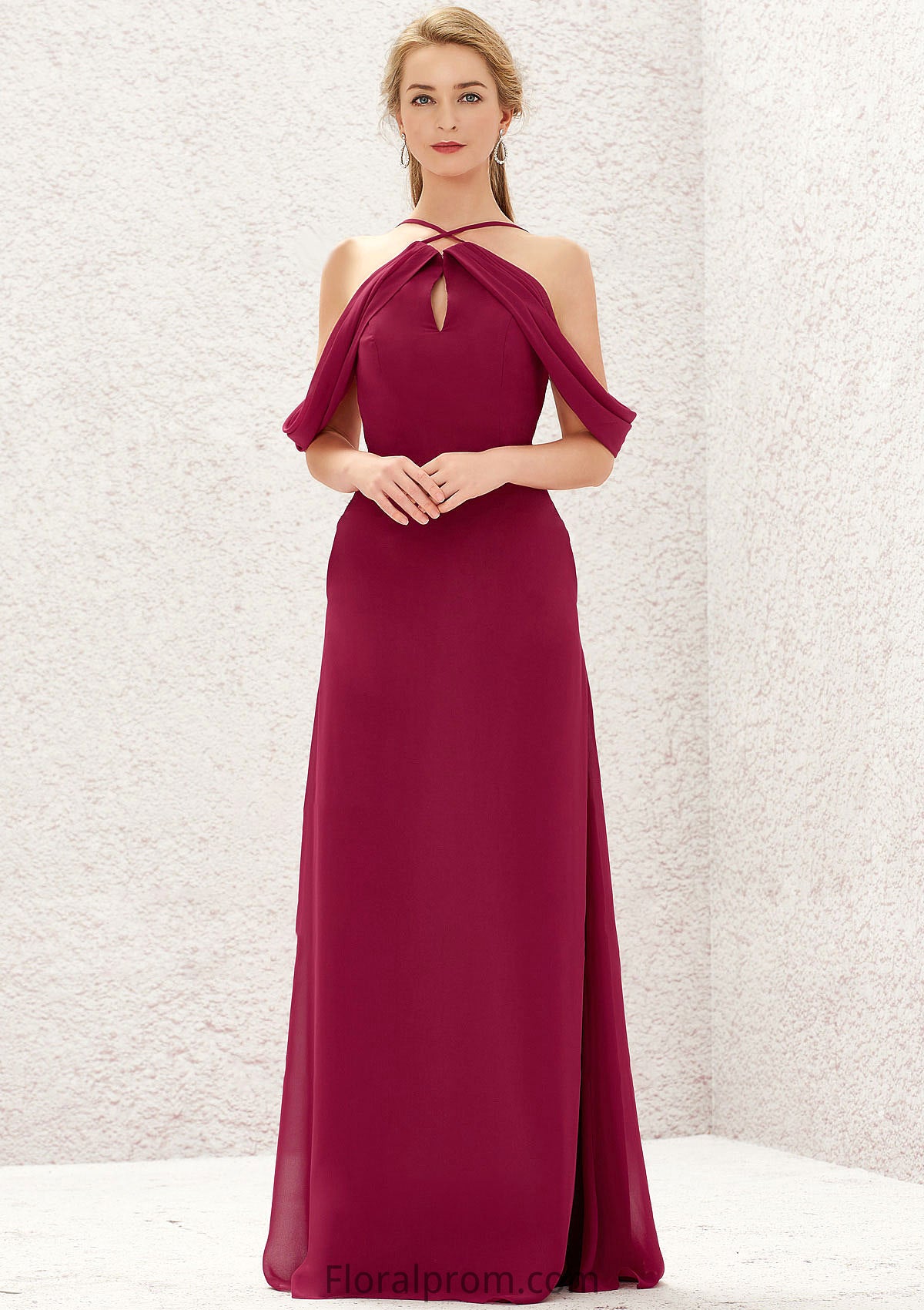 A-line Scalloped Neck Sleeveless Chiffon Long/Floor-Length Bridesmaid Dresses With Pockets Maggie HJP0025310