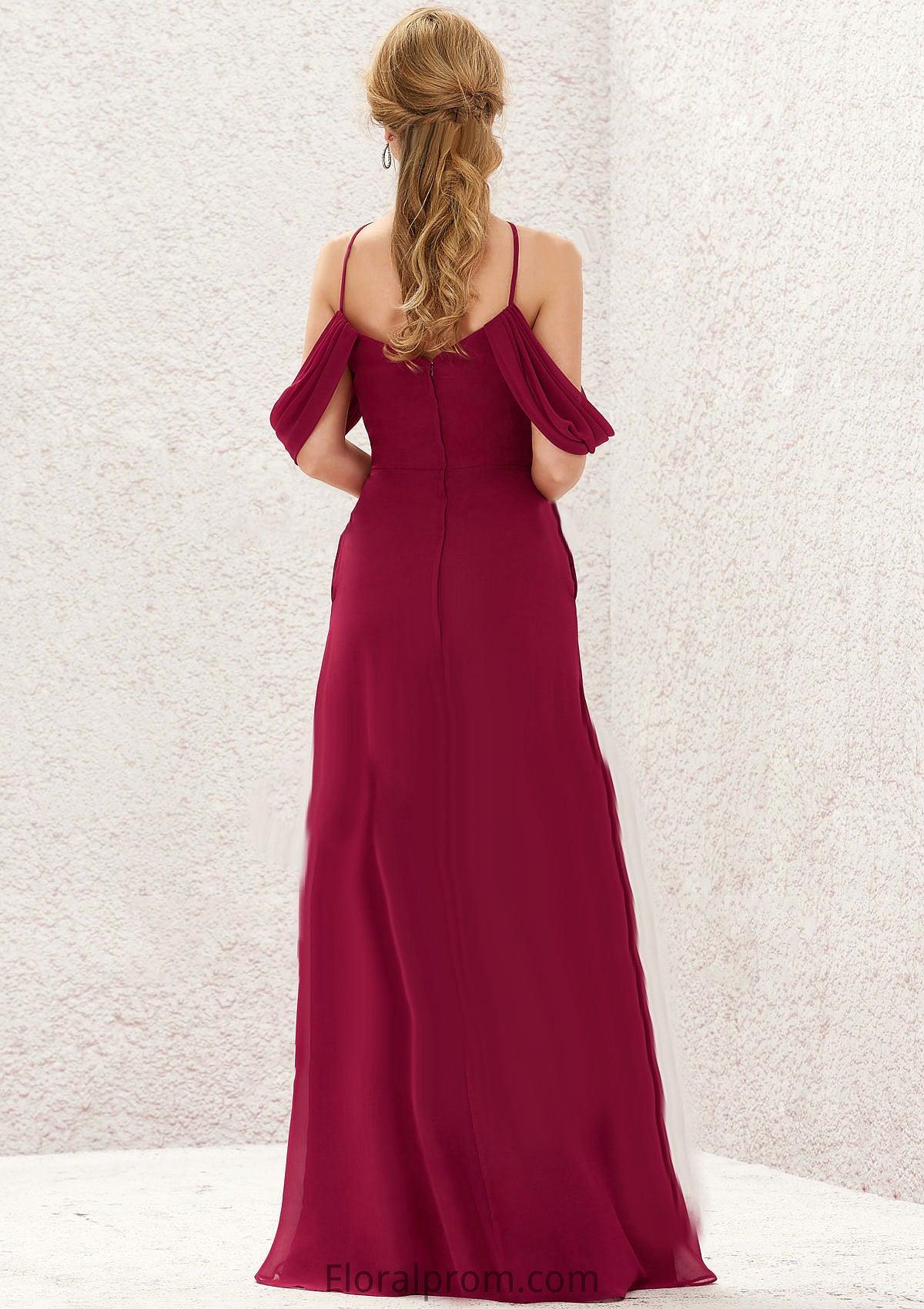 A-line Scalloped Neck Sleeveless Chiffon Long/Floor-Length Bridesmaid Dresses With Pockets Maggie HJP0025310