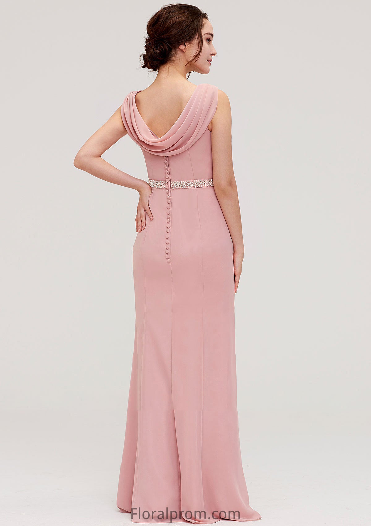 Sleeveless Sheath/Column Long/Floor-Length Chiffon Bridesmaid Dresses With Waistband Beading Lilly HJP0025317