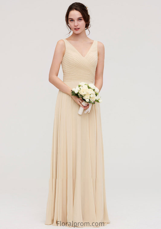 A-line/Princess V Neck Long/Floor-Length A-line/Princess Chiffon Bridesmaid Dresses With Sashes Pleated Jean HJP0025322