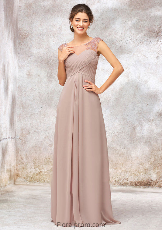 Illusion Neck Long/Floor-Length Chiffon A-line/Princess Bridesmaid Dresses  With Sequins Pleated Beading Harriet HJP0025334