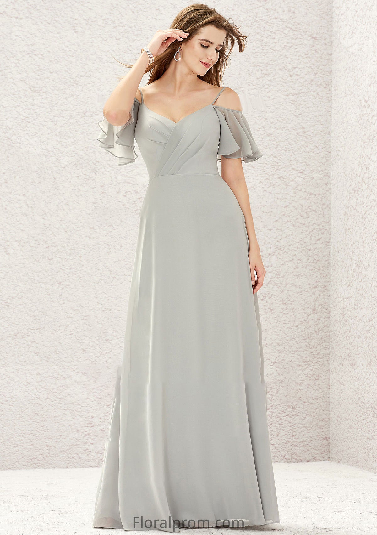 A-line Sweetheart Short Sleeve Long/Floor-Length Chiffon Bridesmaid Dresses With Pleated Hana HJP0025338