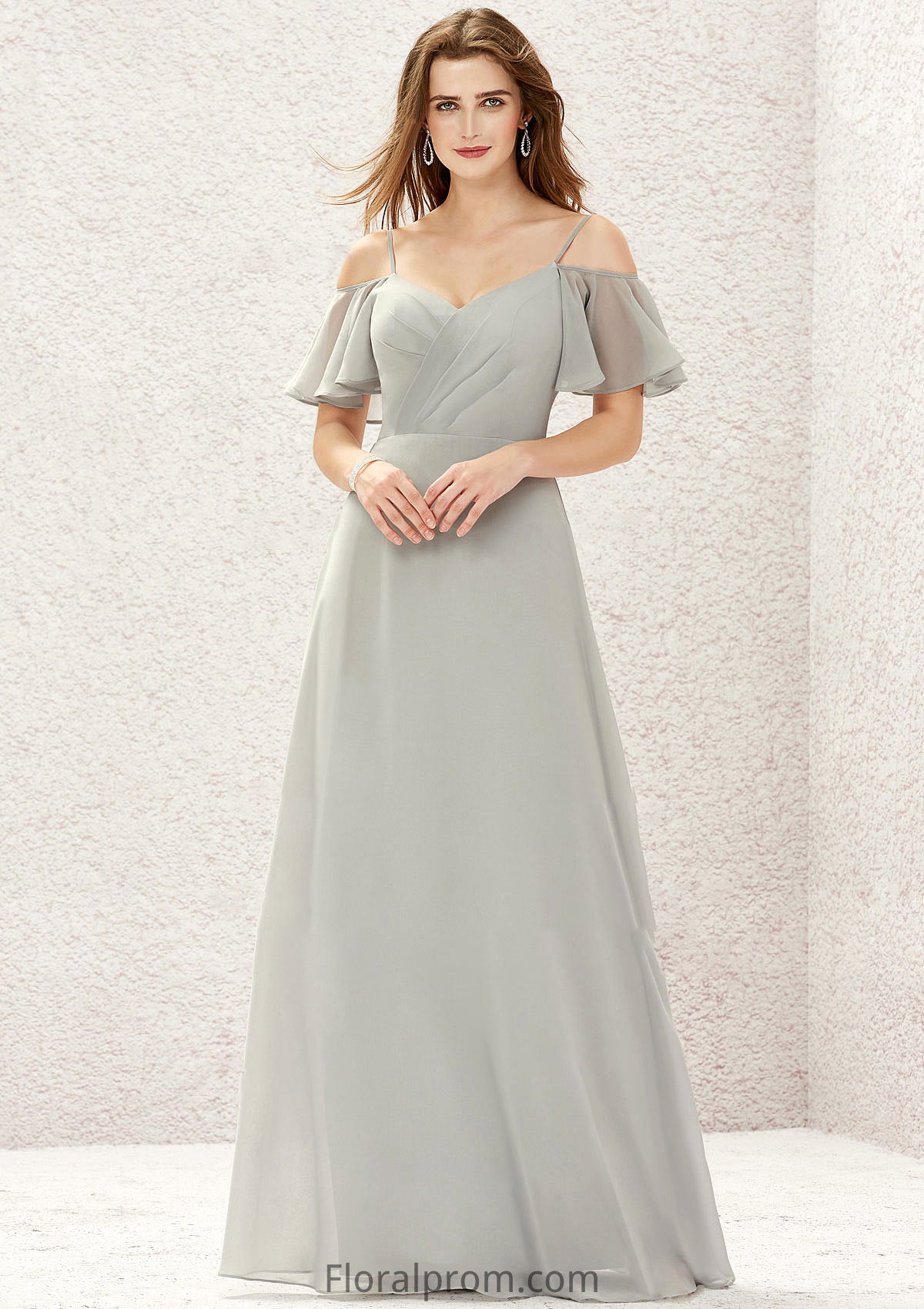 A-line Sweetheart Short Sleeve Long/Floor-Length Chiffon Bridesmaid Dresses With Pleated Hana HJP0025338