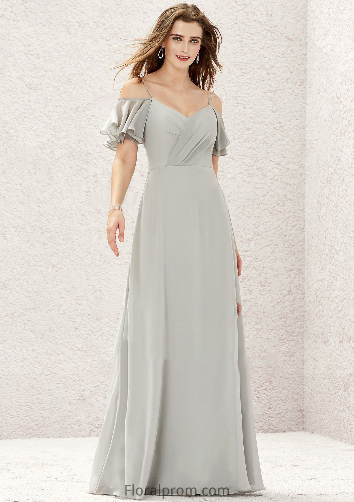 A-line Sweetheart Short Sleeve Long/Floor-Length Chiffon Bridesmaid Dresses With Pleated Hana HJP0025338