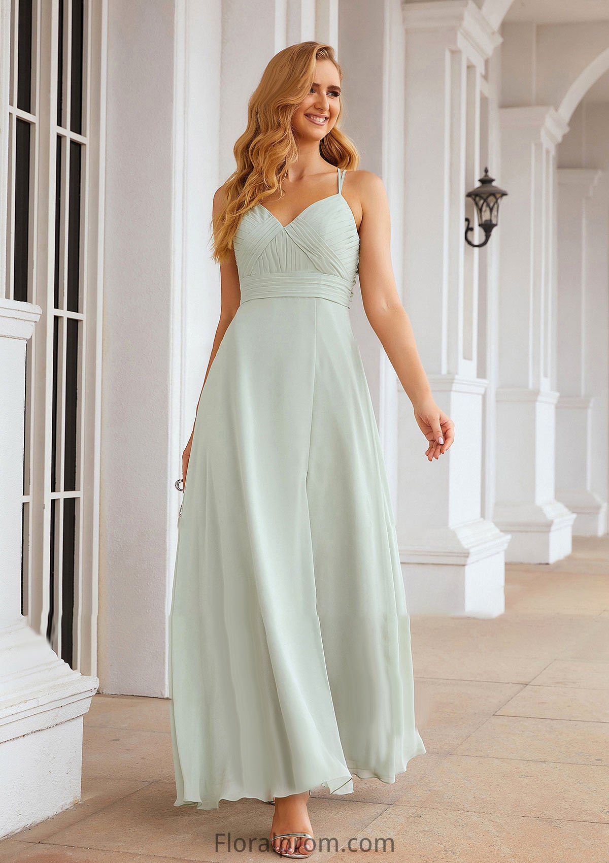 A-line Sweetheart Sleeveless Long/Floor-Length Chiffon Bridesmaid Dresses With Pleated Split.co.uk Mary HJP0025339