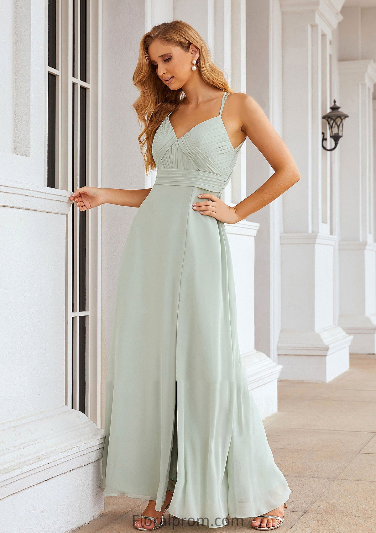 A-line Sweetheart Sleeveless Long/Floor-Length Chiffon Bridesmaid Dresses With Pleated Split.co.uk Mary HJP0025339