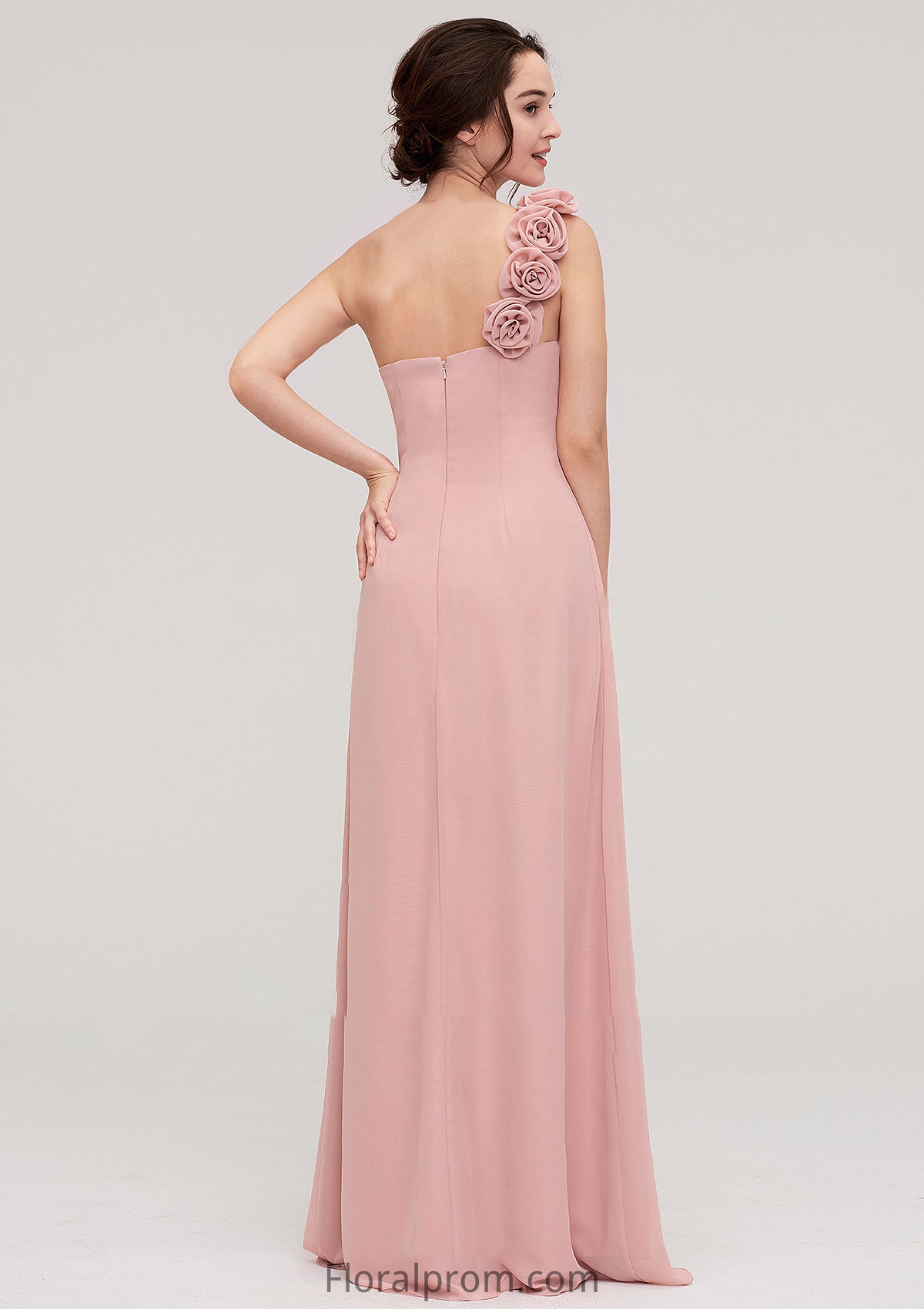 Sleeveless One-Shoulder Long/Floor-Length Chiffon A-line/Princess Bridesmaid Dresses With Pleated Flowers Frederica HJP0025346