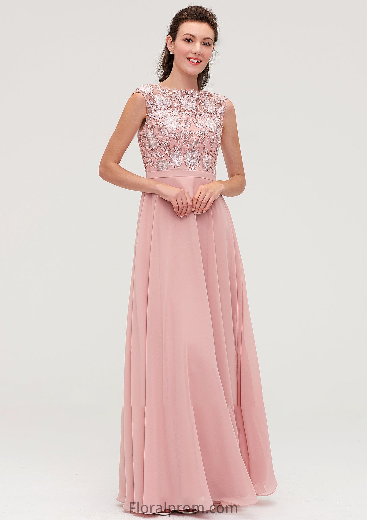 Sleeveless Chiffon A-line/Princess Long/Floor-Length Bridesmaid Dresseses With Sashes Appliqued Kierra HJP0025348