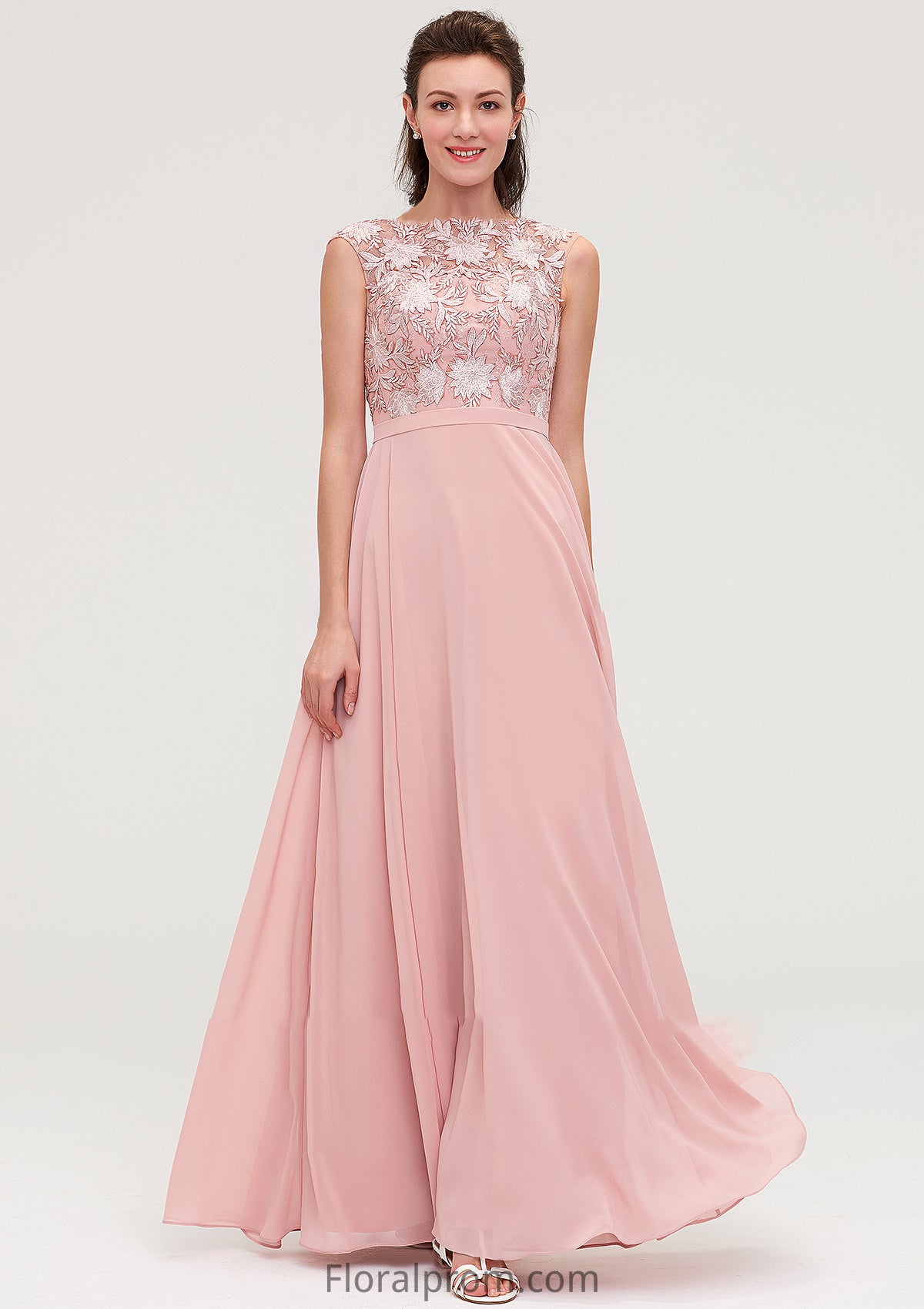 Sleeveless Chiffon A-line/Princess Long/Floor-Length Bridesmaid Dresseses With Sashes Appliqued Kierra HJP0025348