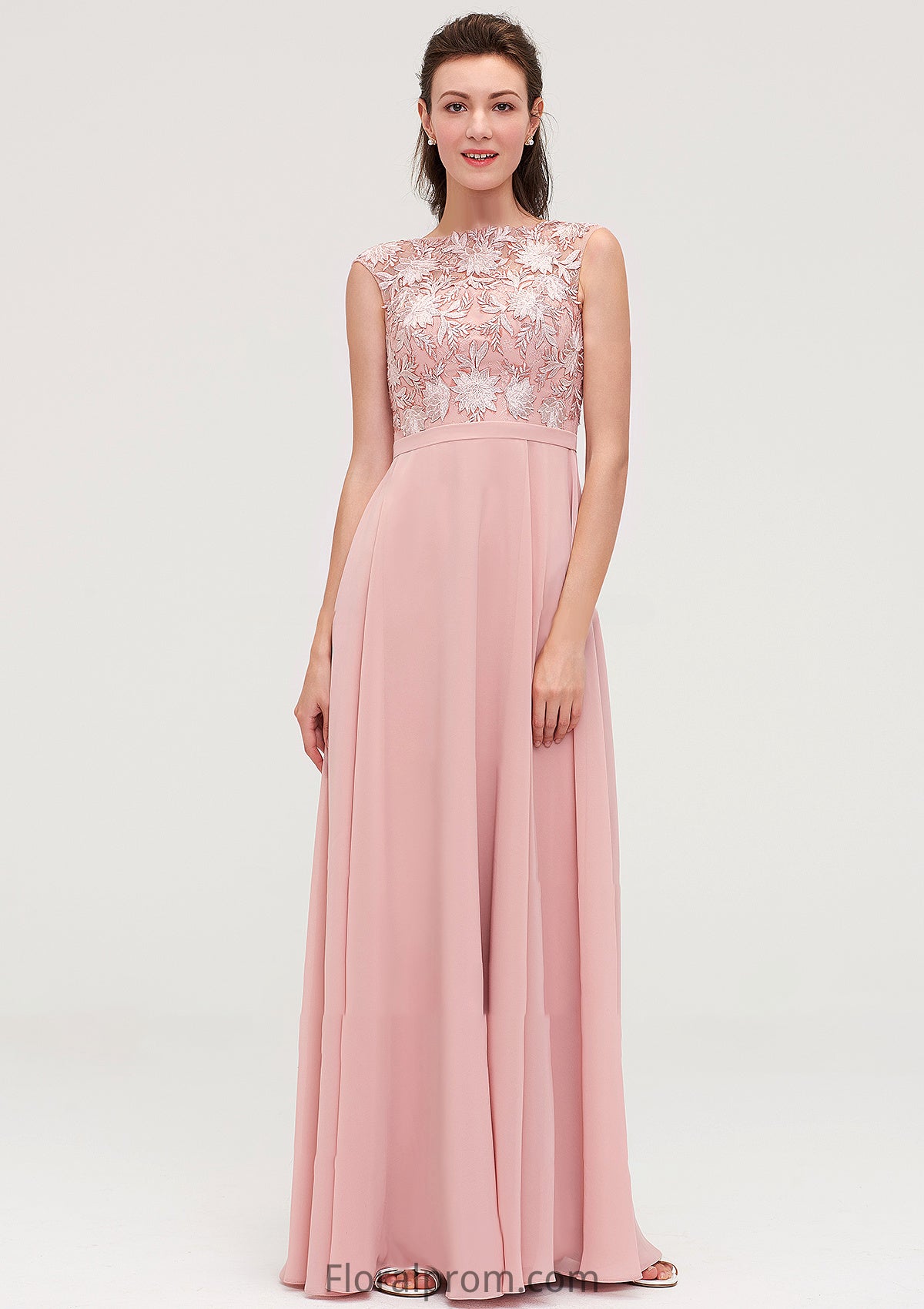 Sleeveless Chiffon A-line/Princess Long/Floor-Length Bridesmaid Dresseses With Sashes Appliqued Kierra HJP0025348