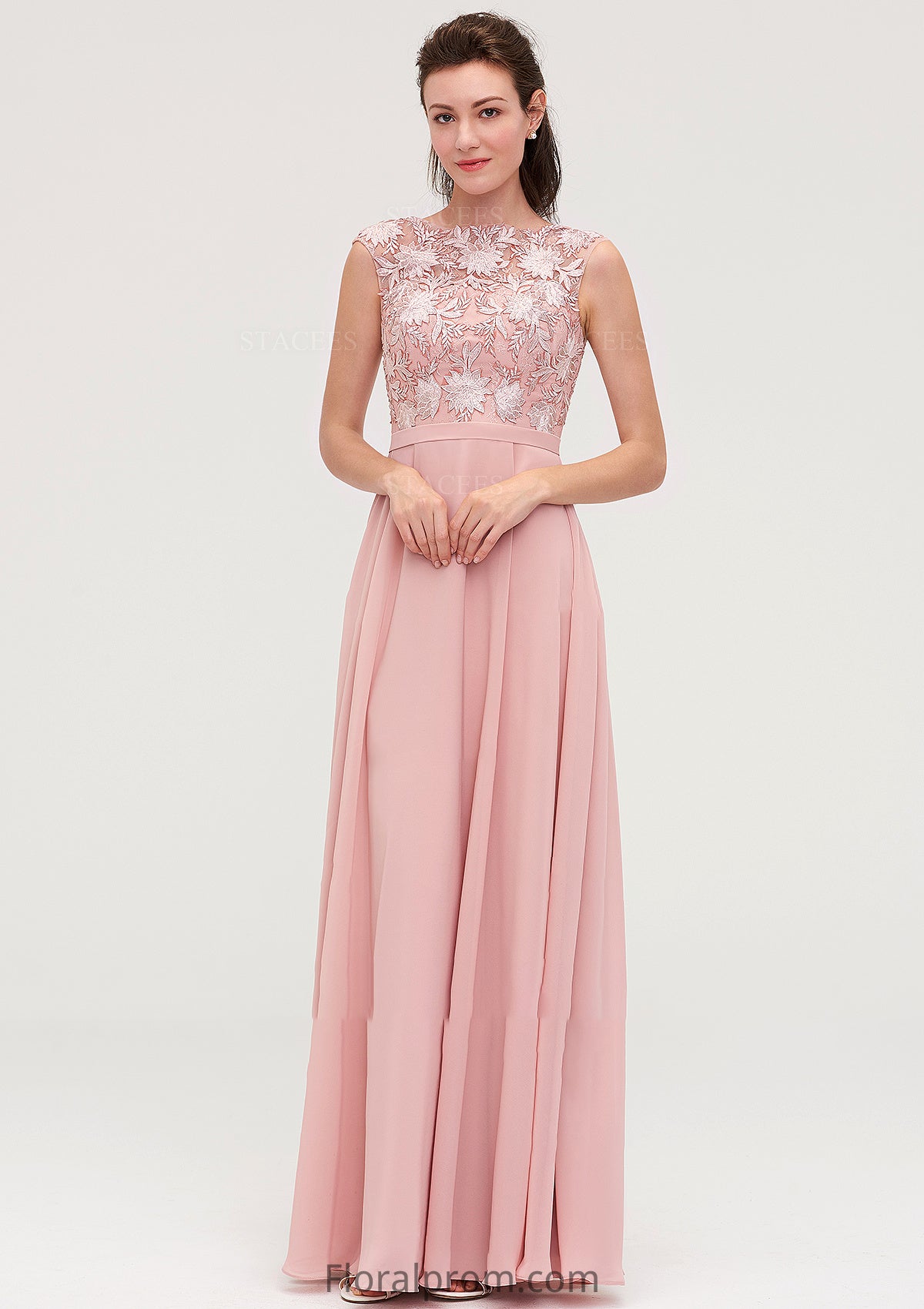 Sleeveless Chiffon A-line/Princess Long/Floor-Length Bridesmaid Dresseses With Sashes Appliqued Kierra HJP0025348