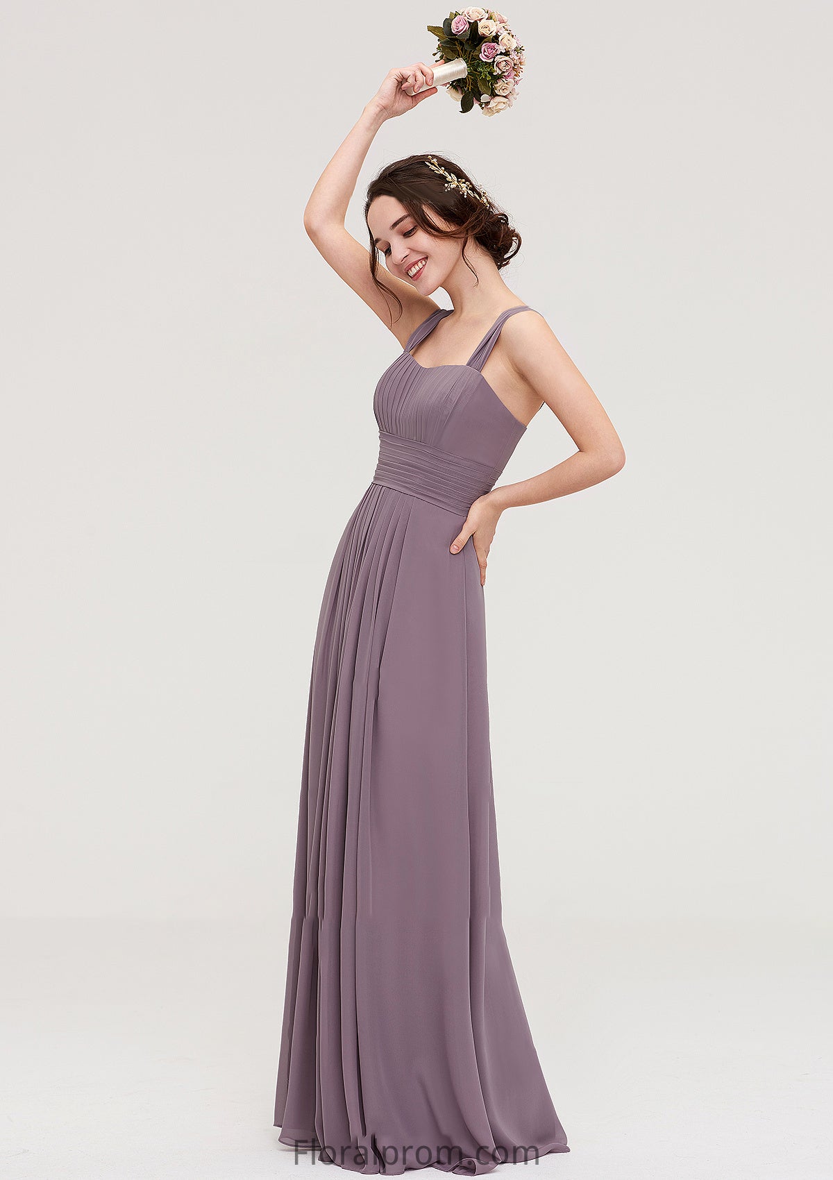 Square Neckline Sleeveless Chiffon Long/Floor-Length A-line/Princess Bridesmaid Dresses With Pleated Shea HJP0025356