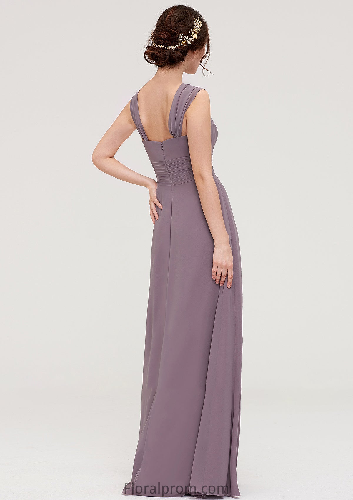 Square Neckline Sleeveless Chiffon Long/Floor-Length A-line/Princess Bridesmaid Dresses With Pleated Shea HJP0025356