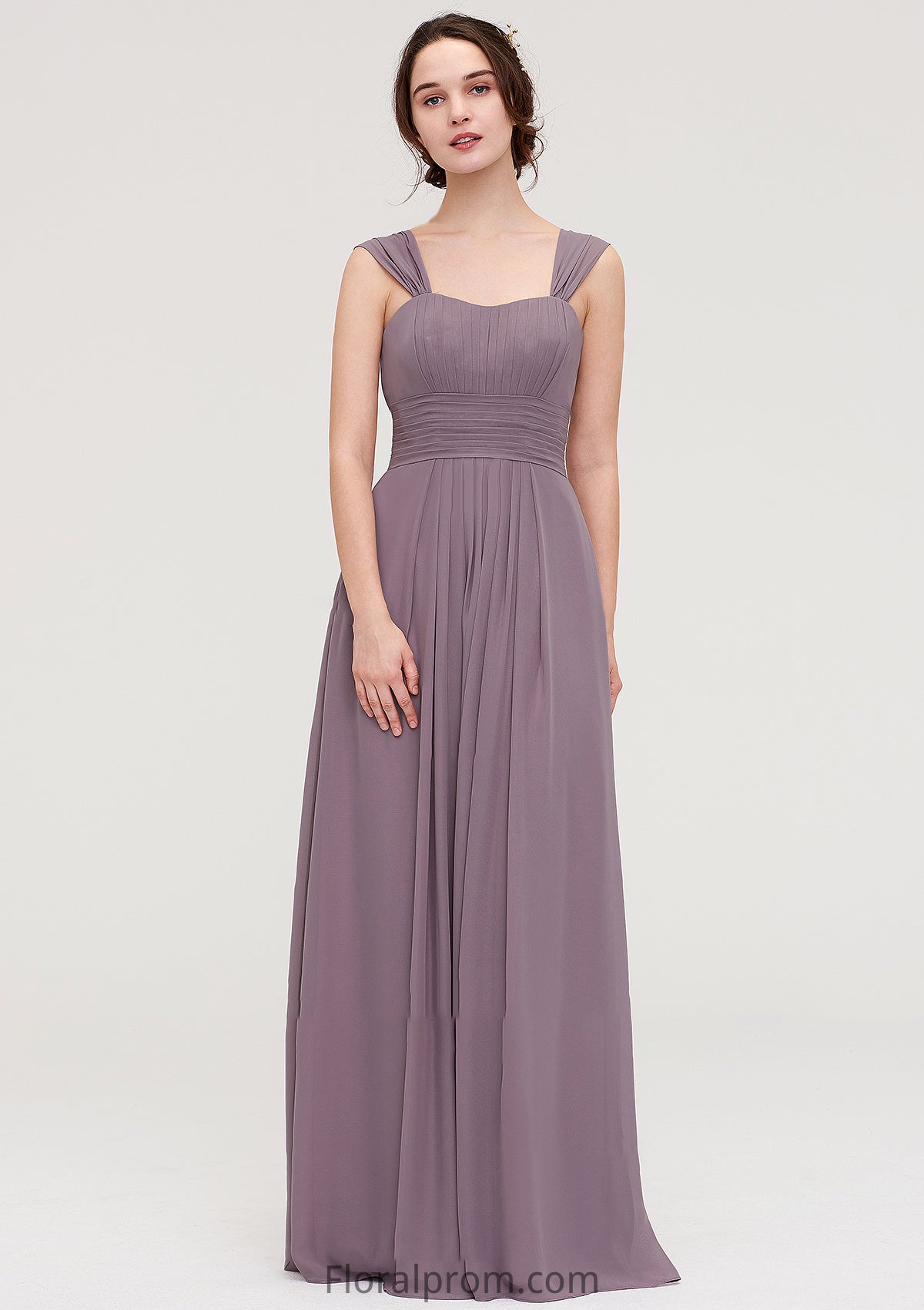 Square Neckline Sleeveless Chiffon Long/Floor-Length A-line/Princess Bridesmaid Dresses With Pleated Shea HJP0025356