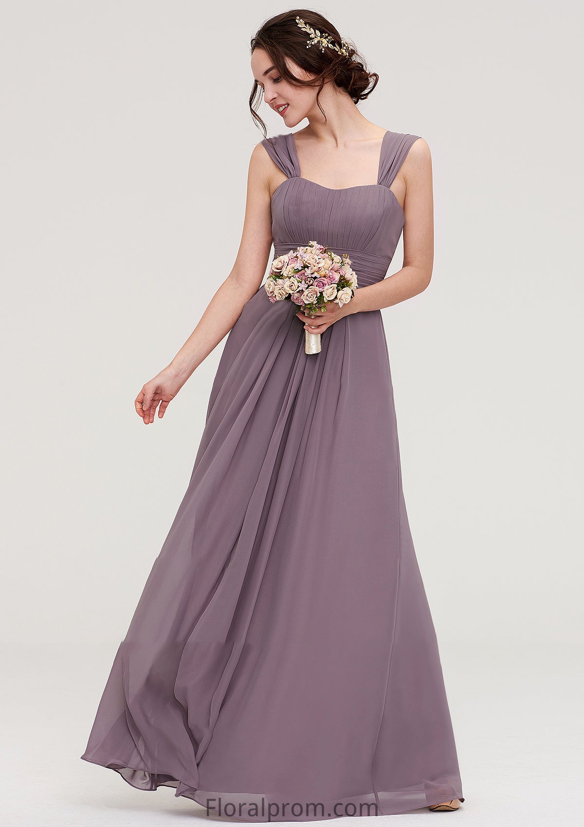 Square Neckline Sleeveless Chiffon Long/Floor-Length A-line/Princess Bridesmaid Dresses With Pleated Shea HJP0025356