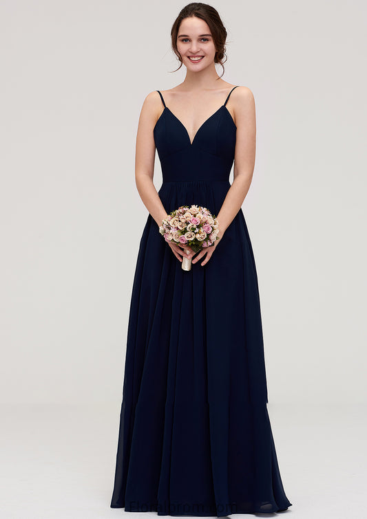 Sleeveless V Neck A-line/Princess Chiffon Long/Floor-Length Bridesmaid Dresseses With Pleated Megan HJP0025357