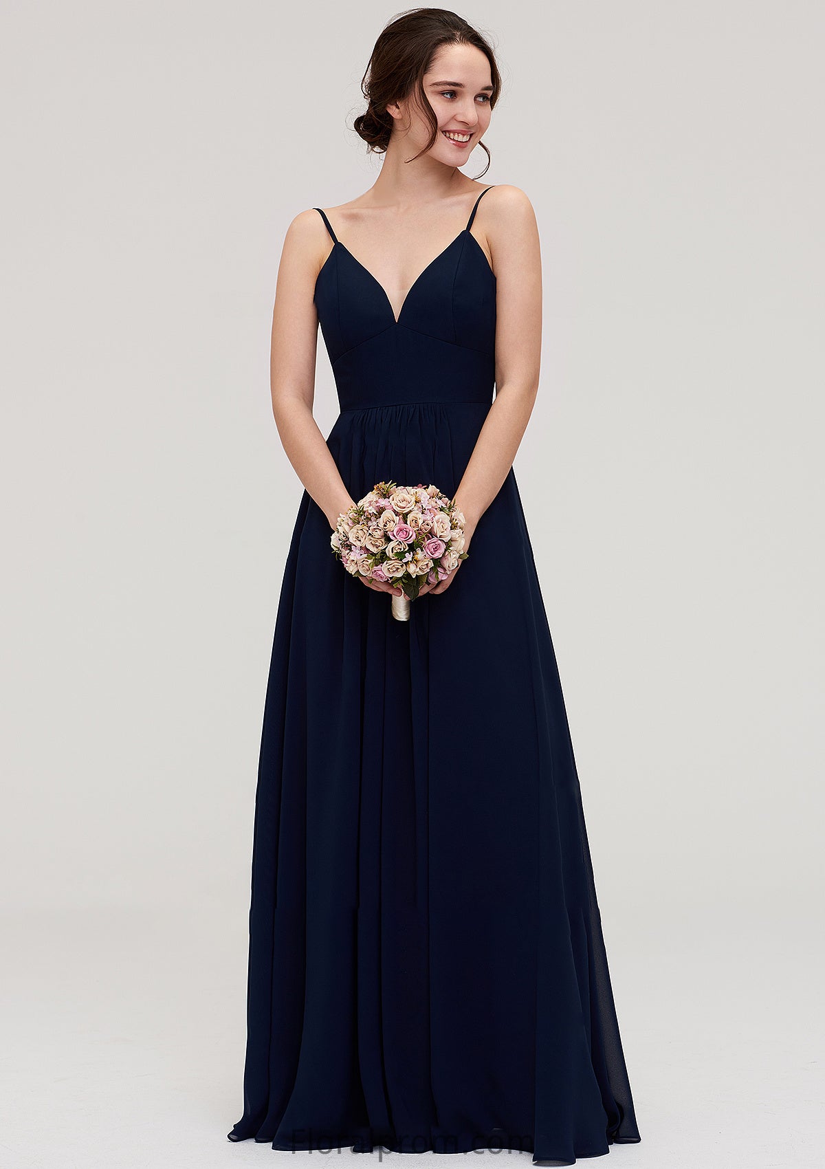 Sleeveless V Neck A-line/Princess Chiffon Long/Floor-Length Bridesmaid Dresseses With Pleated Megan HJP0025357