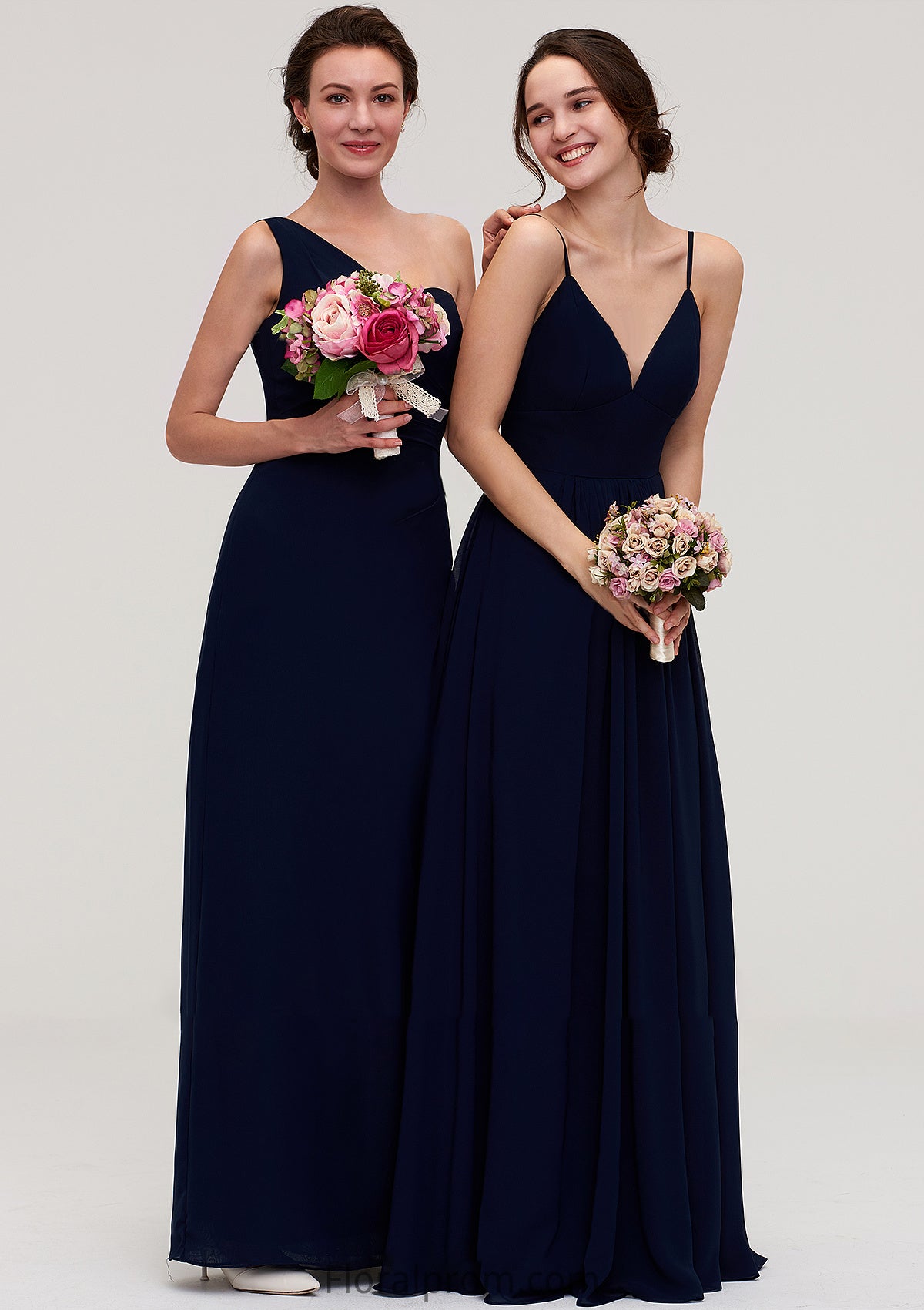 Sleeveless V Neck A-line/Princess Chiffon Long/Floor-Length Bridesmaid Dresseses With Pleated Megan HJP0025357