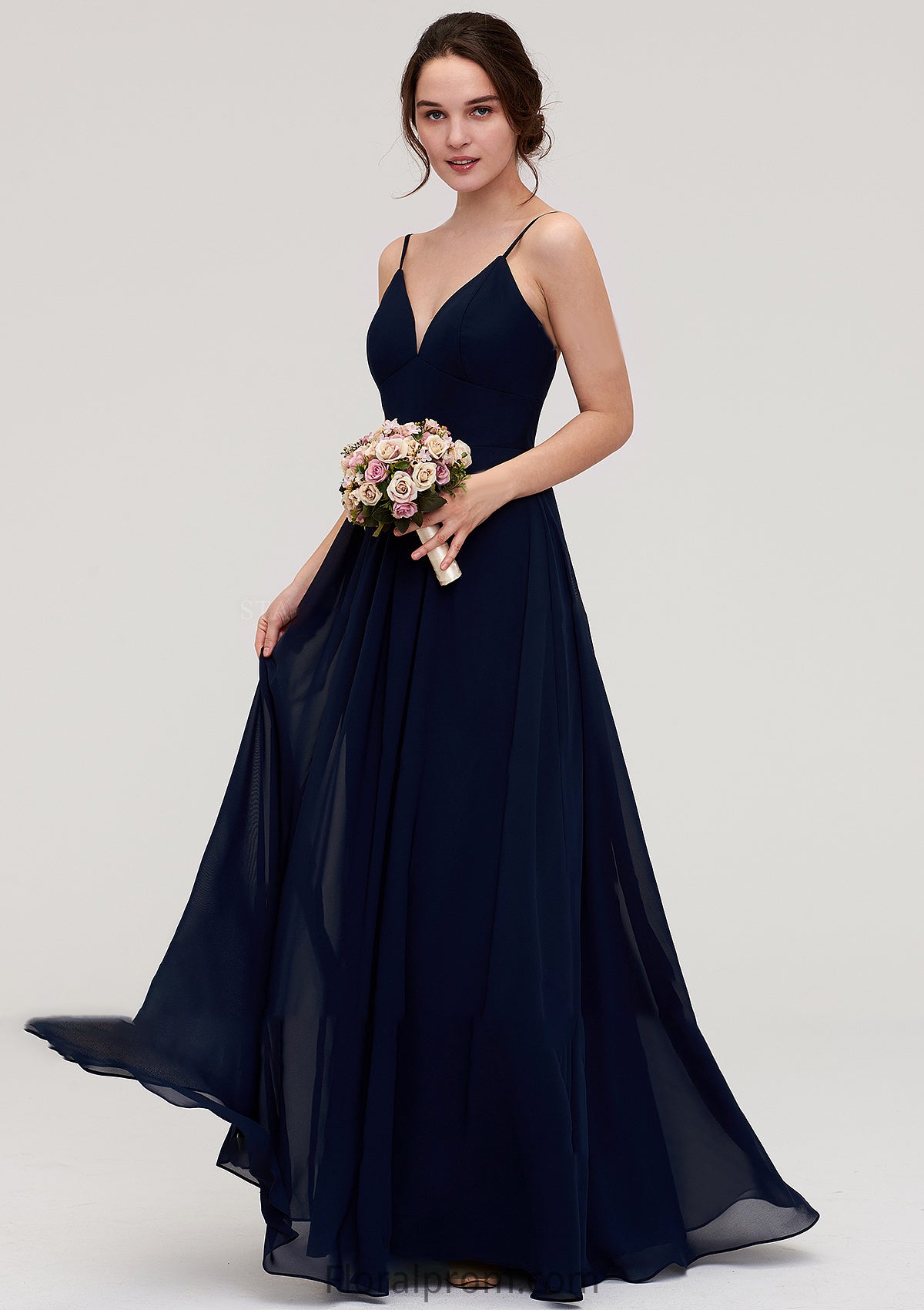 Sleeveless V Neck A-line/Princess Chiffon Long/Floor-Length Bridesmaid Dresseses With Pleated Megan HJP0025357