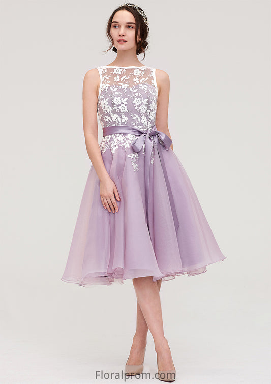 Bateau Sleeveless Organza Knee-Length A-line/Princess Bridesmaid Dresses With Sashes Lace Ashlyn HJP0025358