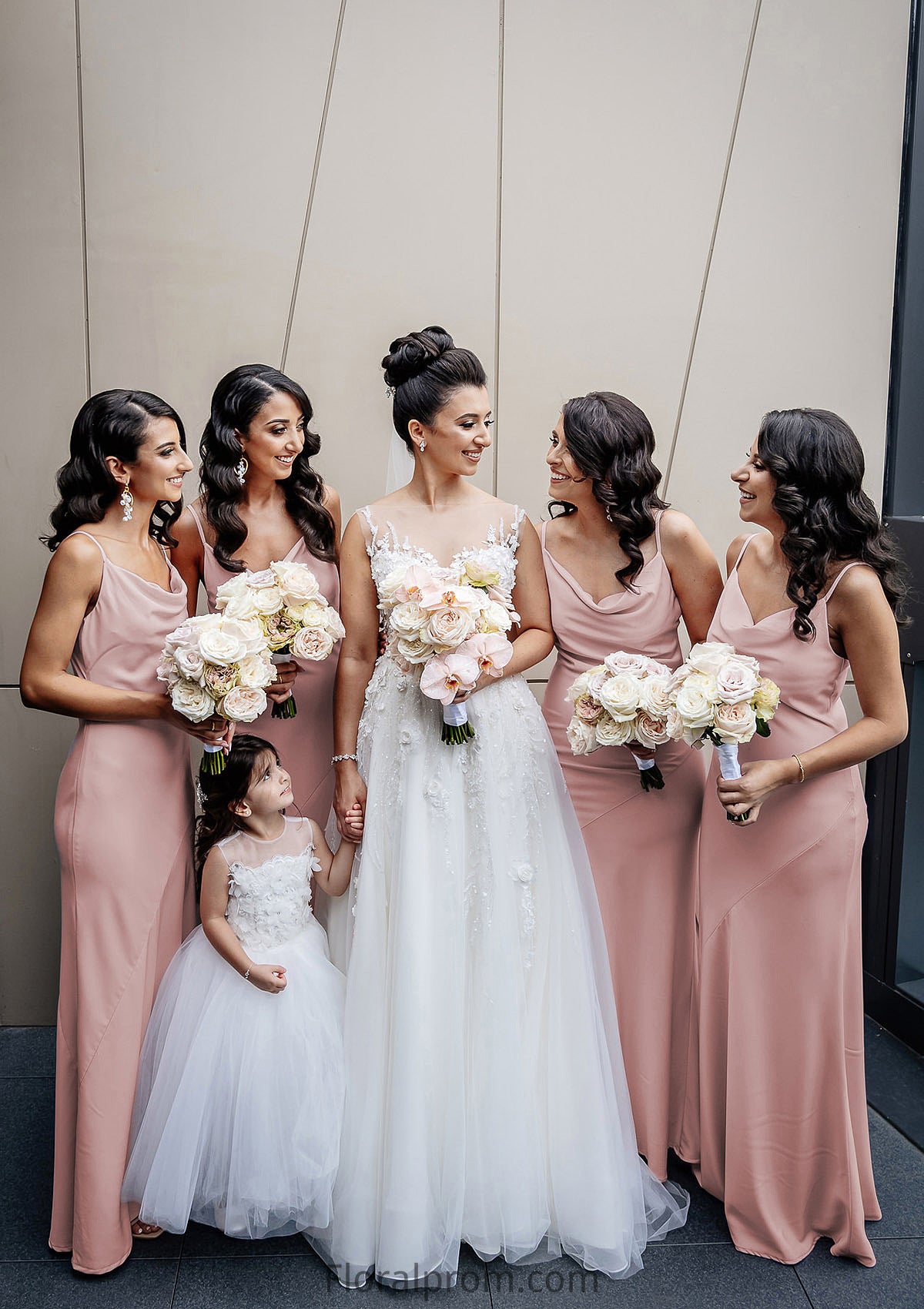 Sheath/Column Cowl Neck Spaghetti Straps Long/Floor-Length Satin Bridesmaid Dresses With Pleated Jordyn HJP0025364