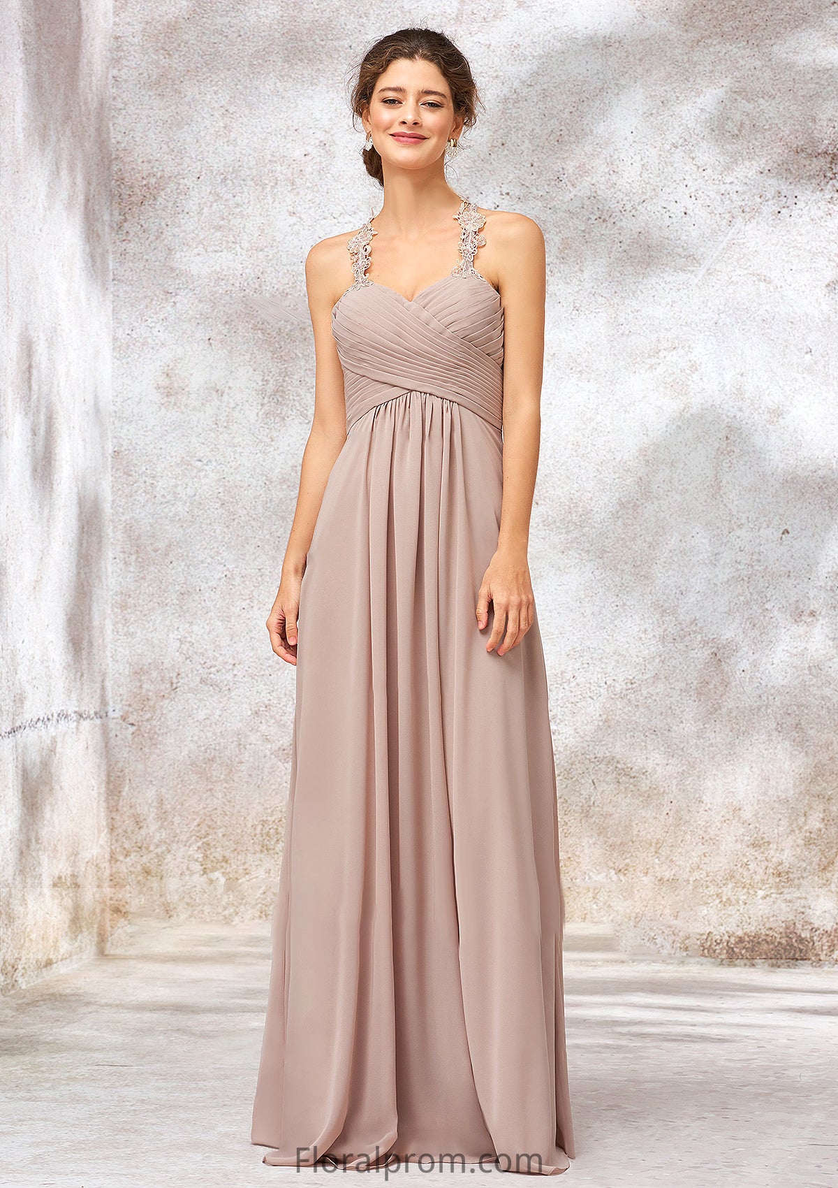 A-line Sweetheart Sleeveless Chiffon Long/Floor-Length Bridesmaid Dresses With Lace Pleated Nevaeh HJP0025365