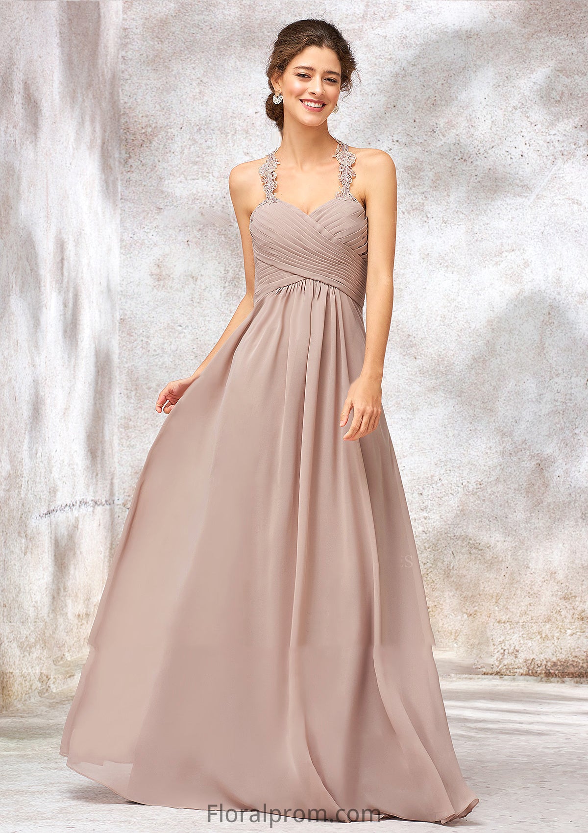 A-line Sweetheart Sleeveless Chiffon Long/Floor-Length Bridesmaid Dresses With Lace Pleated Nevaeh HJP0025365