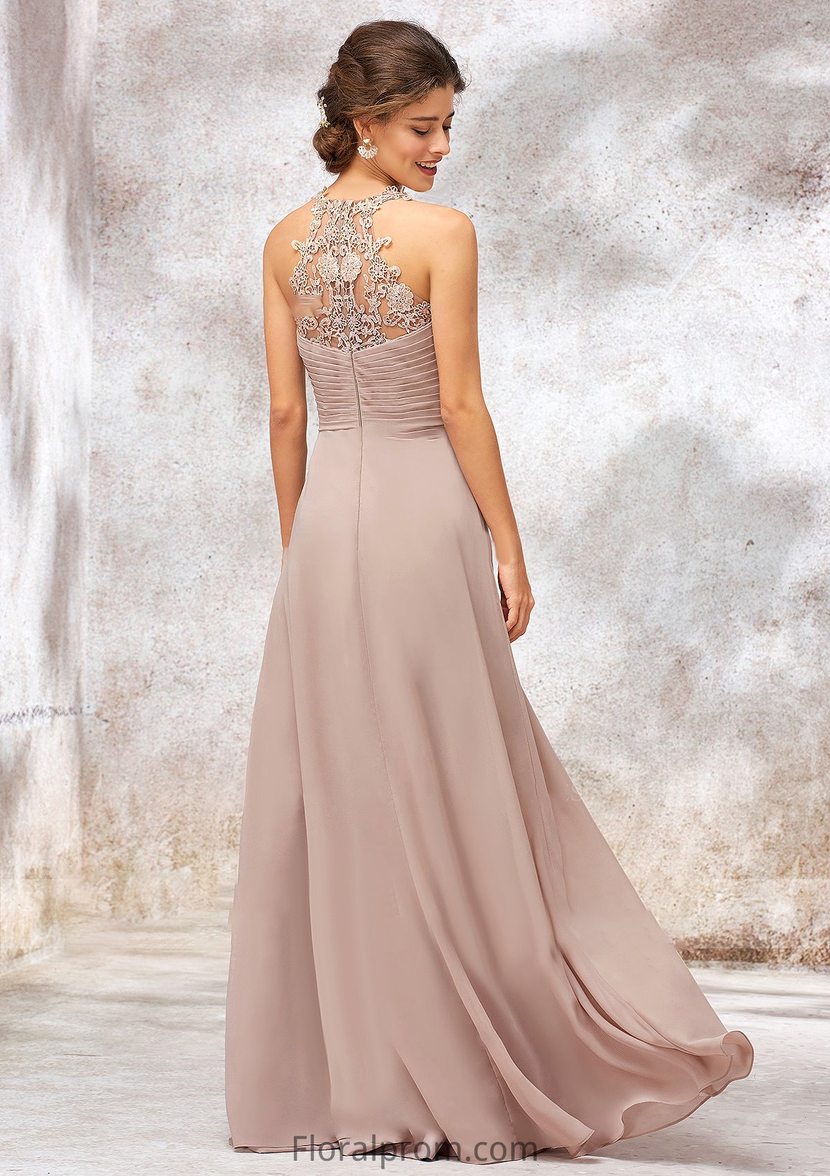 A-line Sweetheart Sleeveless Chiffon Long/Floor-Length Bridesmaid Dresses With Lace Pleated Nevaeh HJP0025365