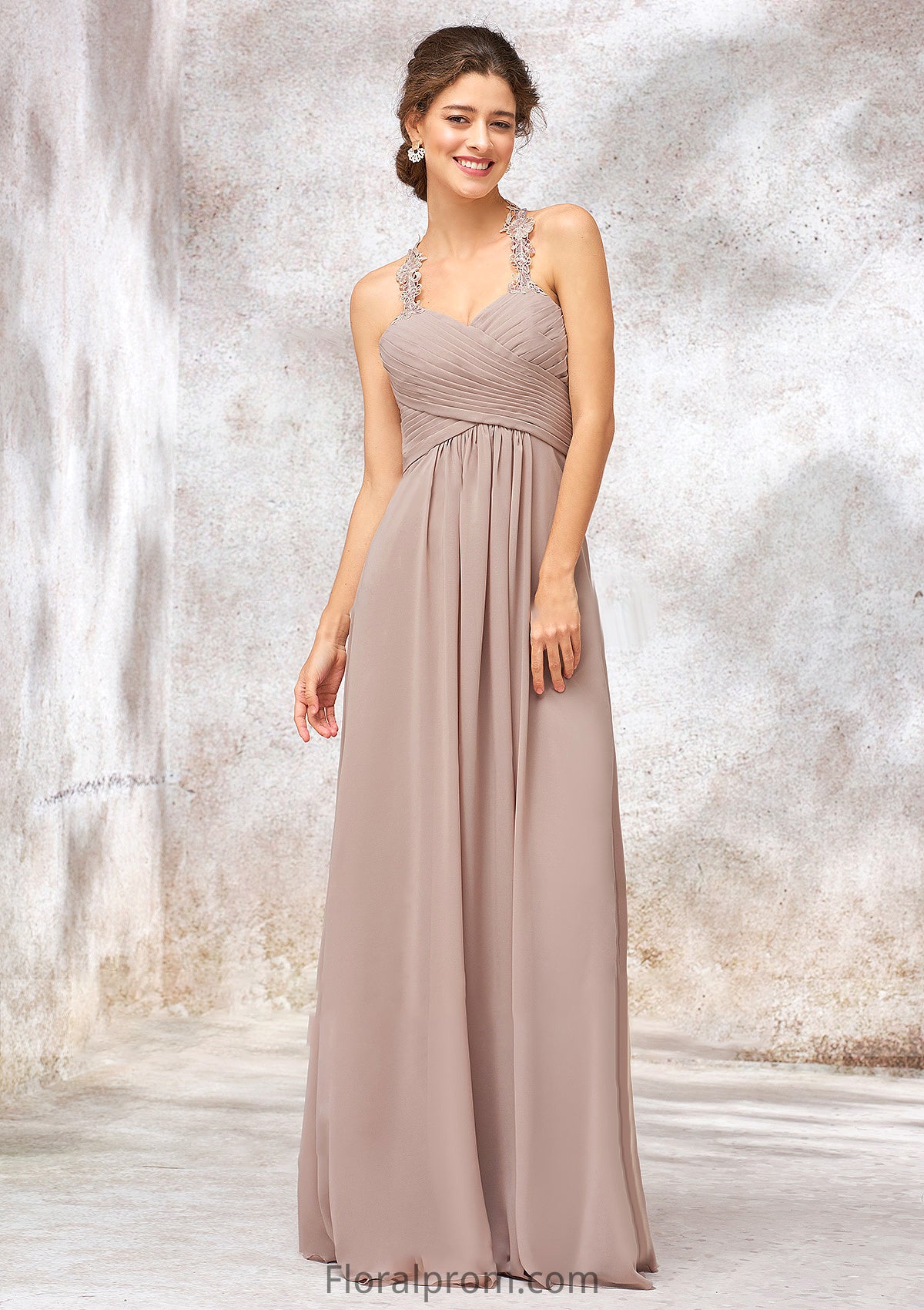 A-line Sweetheart Sleeveless Chiffon Long/Floor-Length Bridesmaid Dresses With Lace Pleated Nevaeh HJP0025365