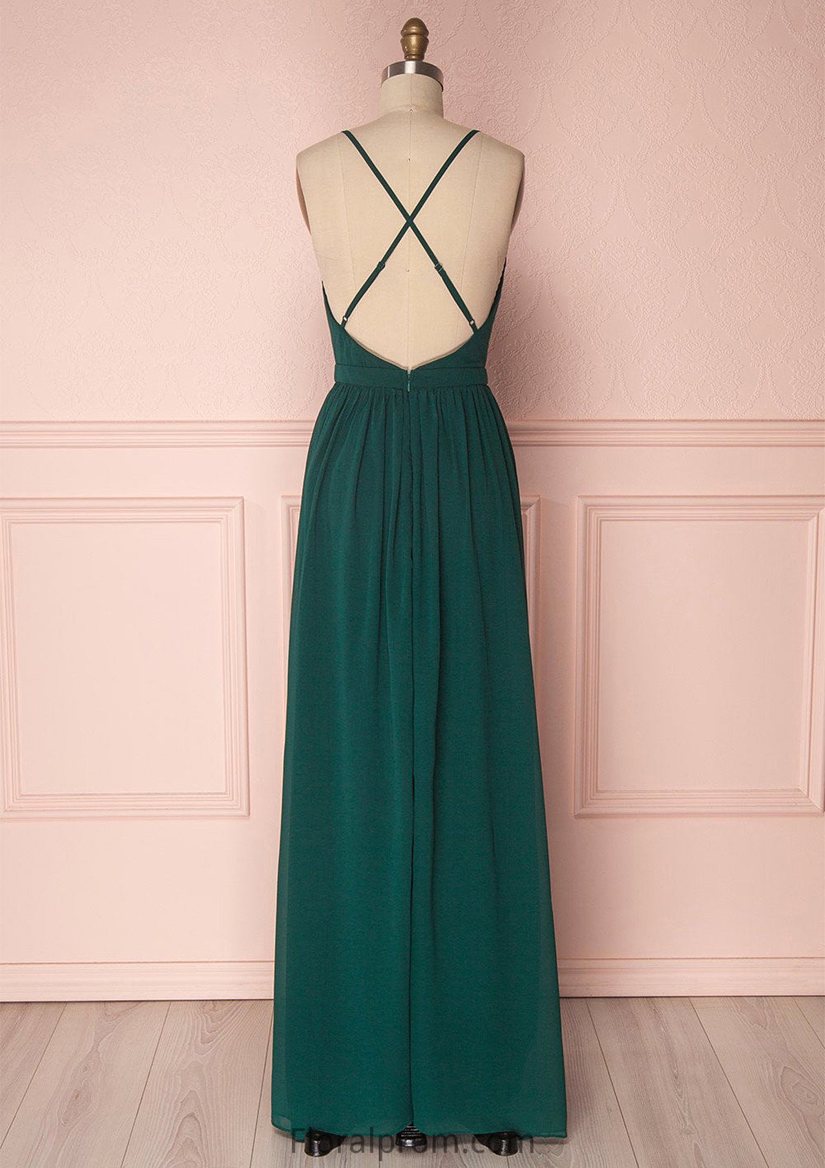 A-line V Neck Sleeveless Long/Floor-Length Chiffon Bridesmaid Dresses With Pleated Maia HJP0025377