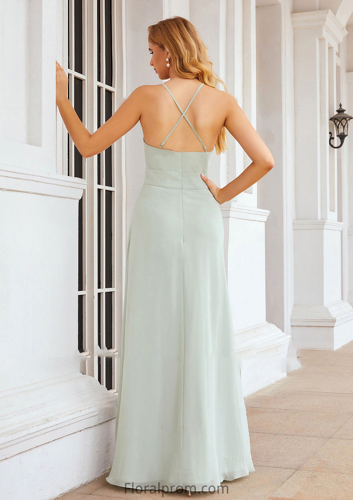 A-line Scoop Neck Sleeveless Long/Floor-Length Chiffon Bridesmaid Dresses With Pleated Pockets Mary HJP0025378