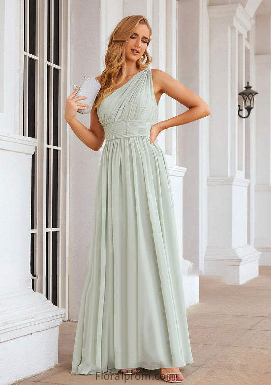 A-line One-Shoulder Sleeveless Chiffon Long/Floor-Length Bridesmaid Dresses With Pleated Myla HJP0025382