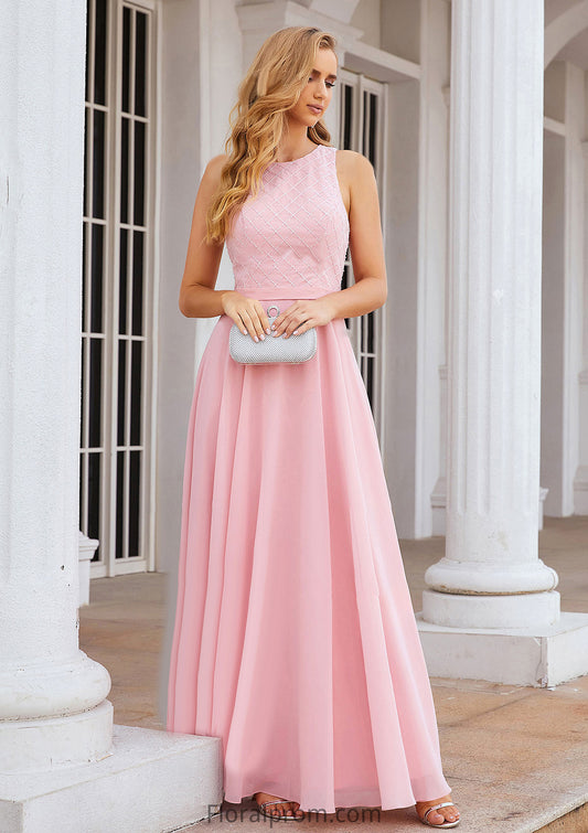 A-line Scalloped Neck Sleeveless Chiffon Long/Floor-Length Bridesmaid Dresses With Beading Ellie HJP0025393