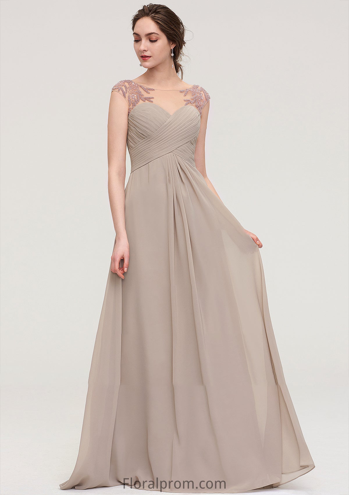 Sleeveless Scoop Neck Long/Floor-Length A-line/Princess Chiffon Bridesmaid Dresses With Pleated Beading -Bridesmaid Dresseses
 Mila HJP0025396