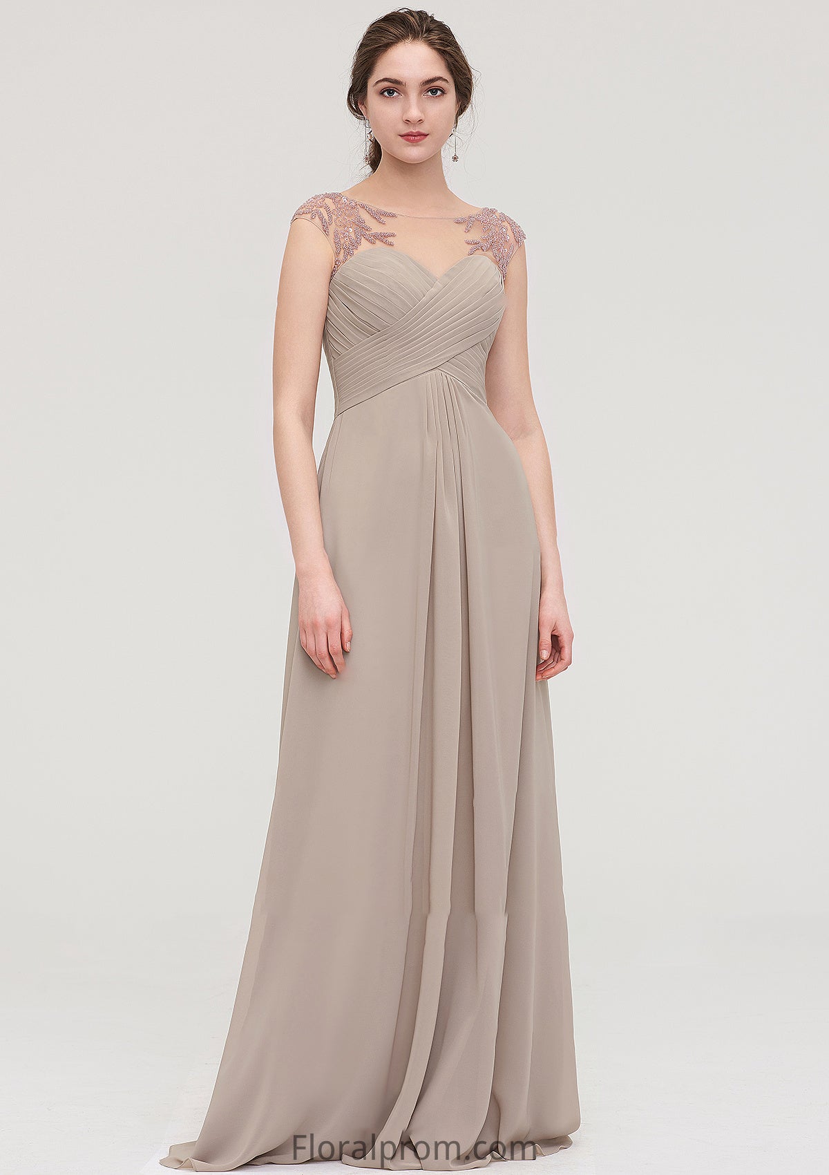 Sleeveless Scoop Neck Long/Floor-Length A-line/Princess Chiffon Bridesmaid Dresses With Pleated Beading -Bridesmaid Dresseses
 Mila HJP0025396