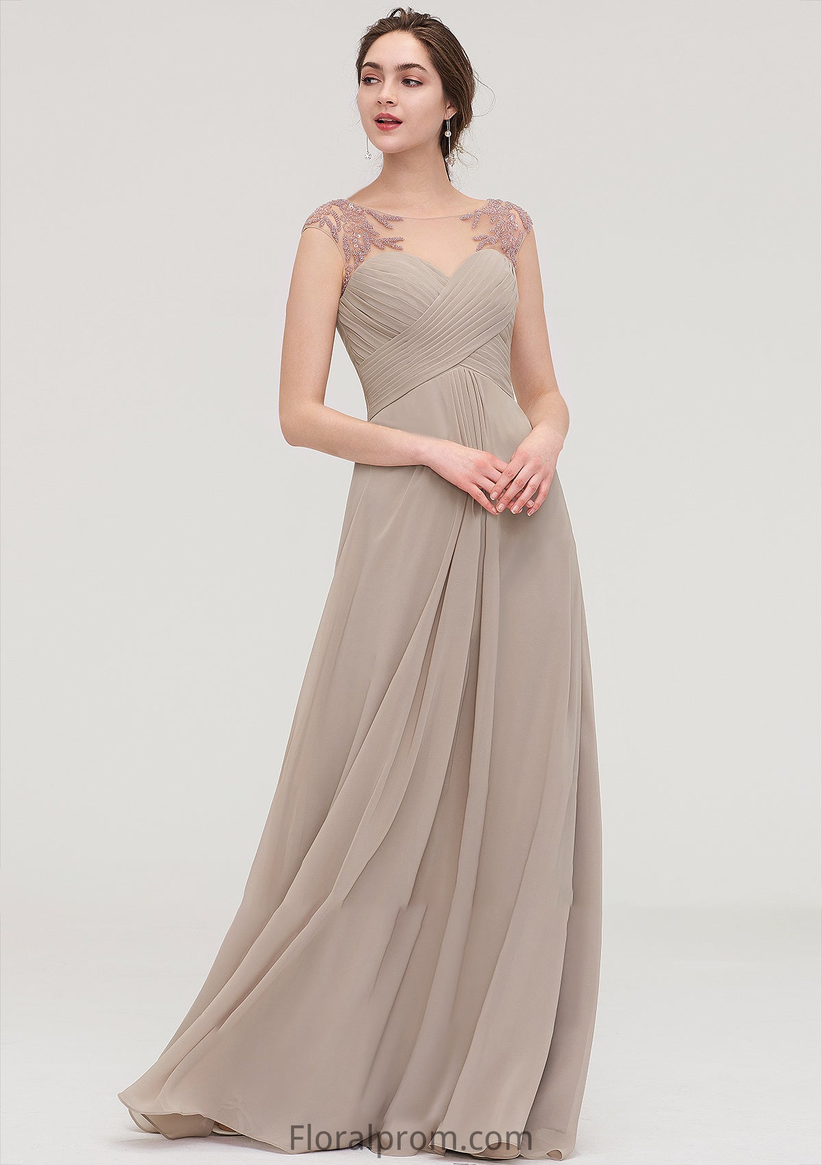 Sleeveless Scoop Neck Long/Floor-Length A-line/Princess Chiffon Bridesmaid Dresses With Pleated Beading -Bridesmaid Dresseses
 Mila HJP0025396