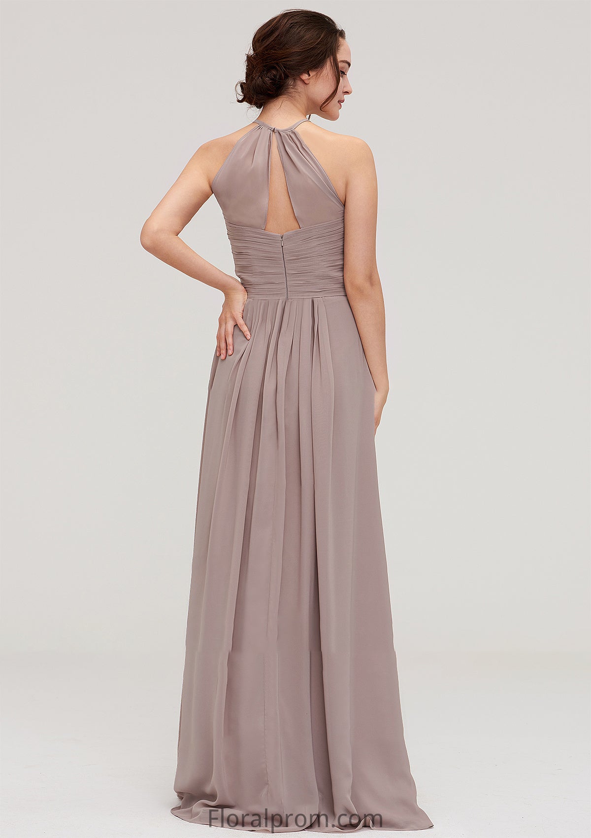 Scoop Neck Sleeveless A-line/Princess Chiffon Long/Floor-Length Bridesmaid Dresseses With Pleated Helga HJP0025399