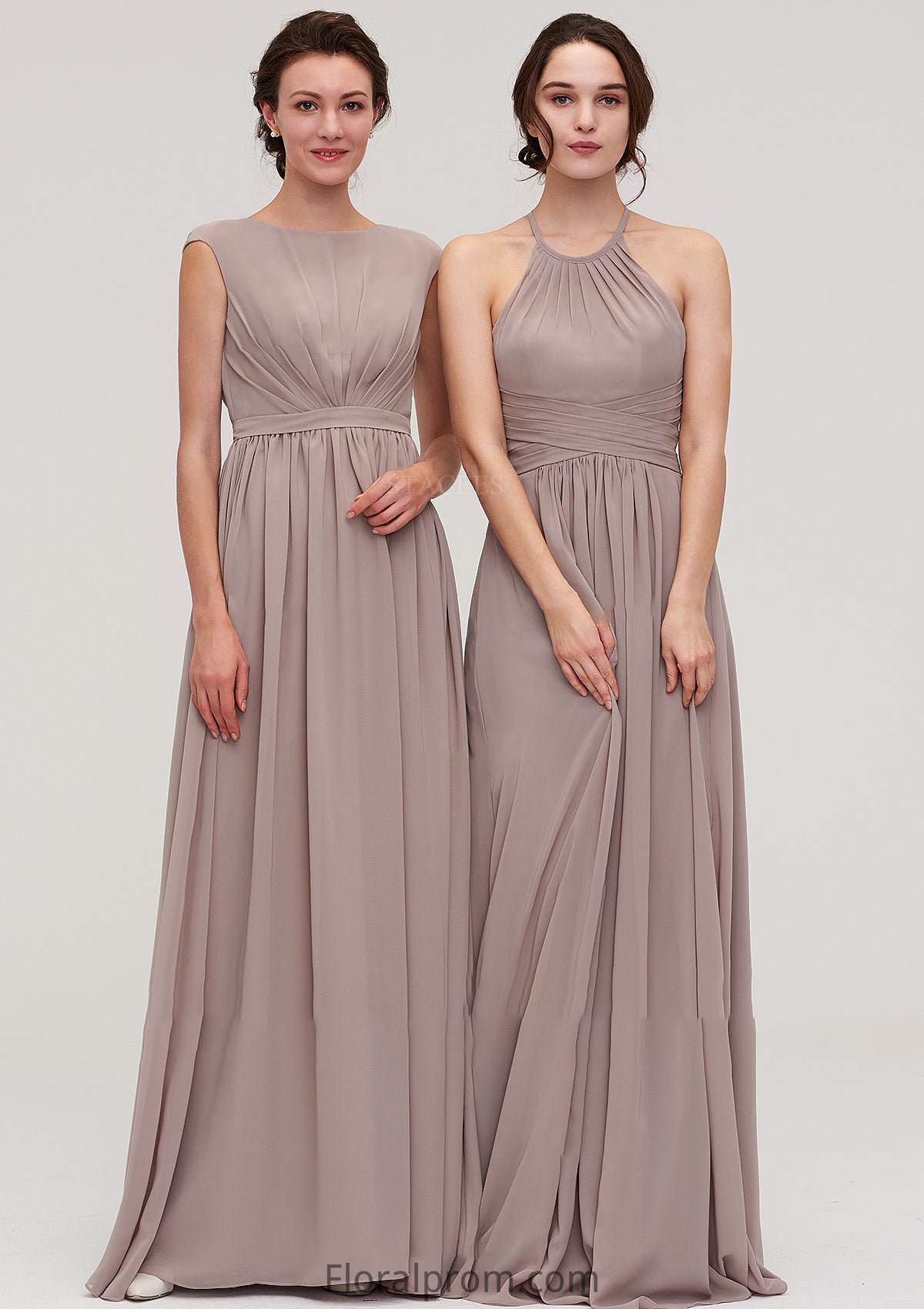 Scoop Neck Sleeveless A-line/Princess Chiffon Long/Floor-Length Bridesmaid Dresseses With Pleated Helga HJP0025399