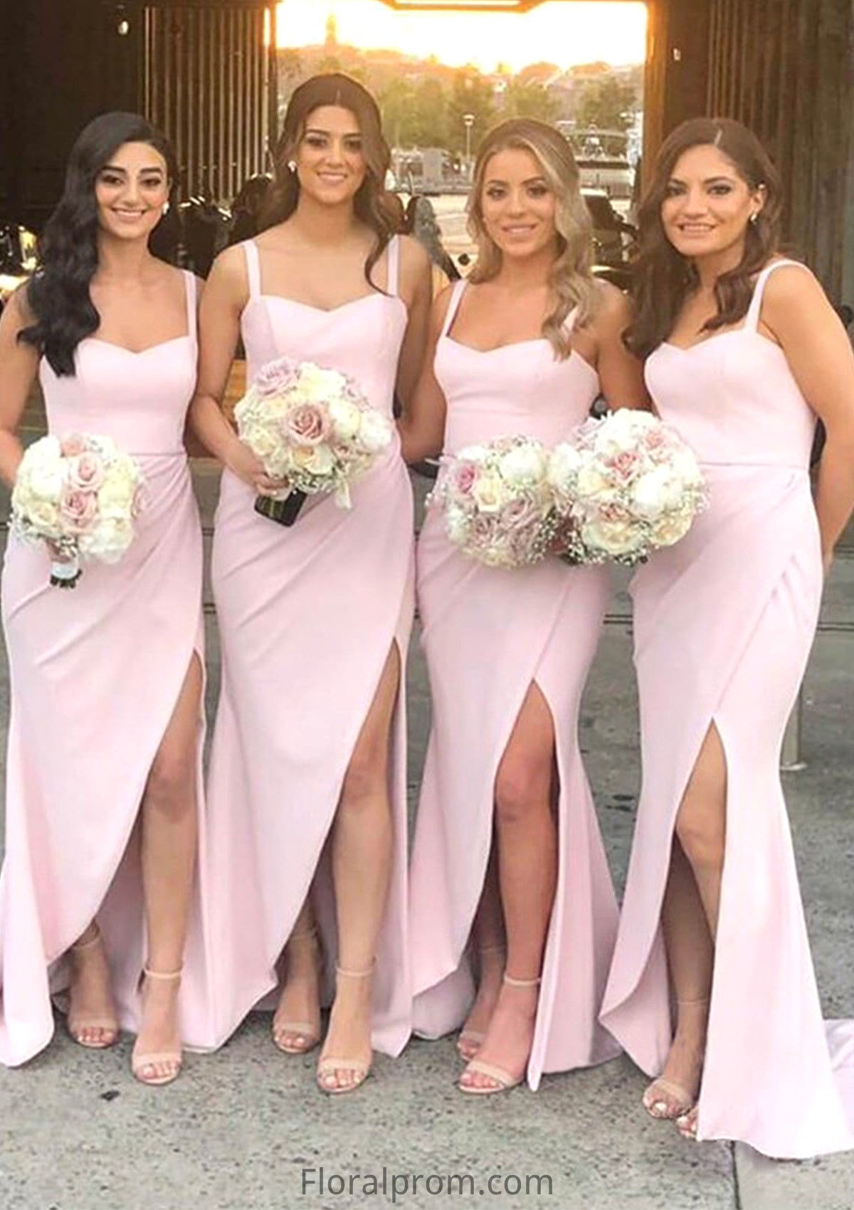 Sheath/Column Sweetheart Sleeveless Sweep Train Elastic Satin Bridesmaid Dresses With Pleated Split Savanna HJP0025400