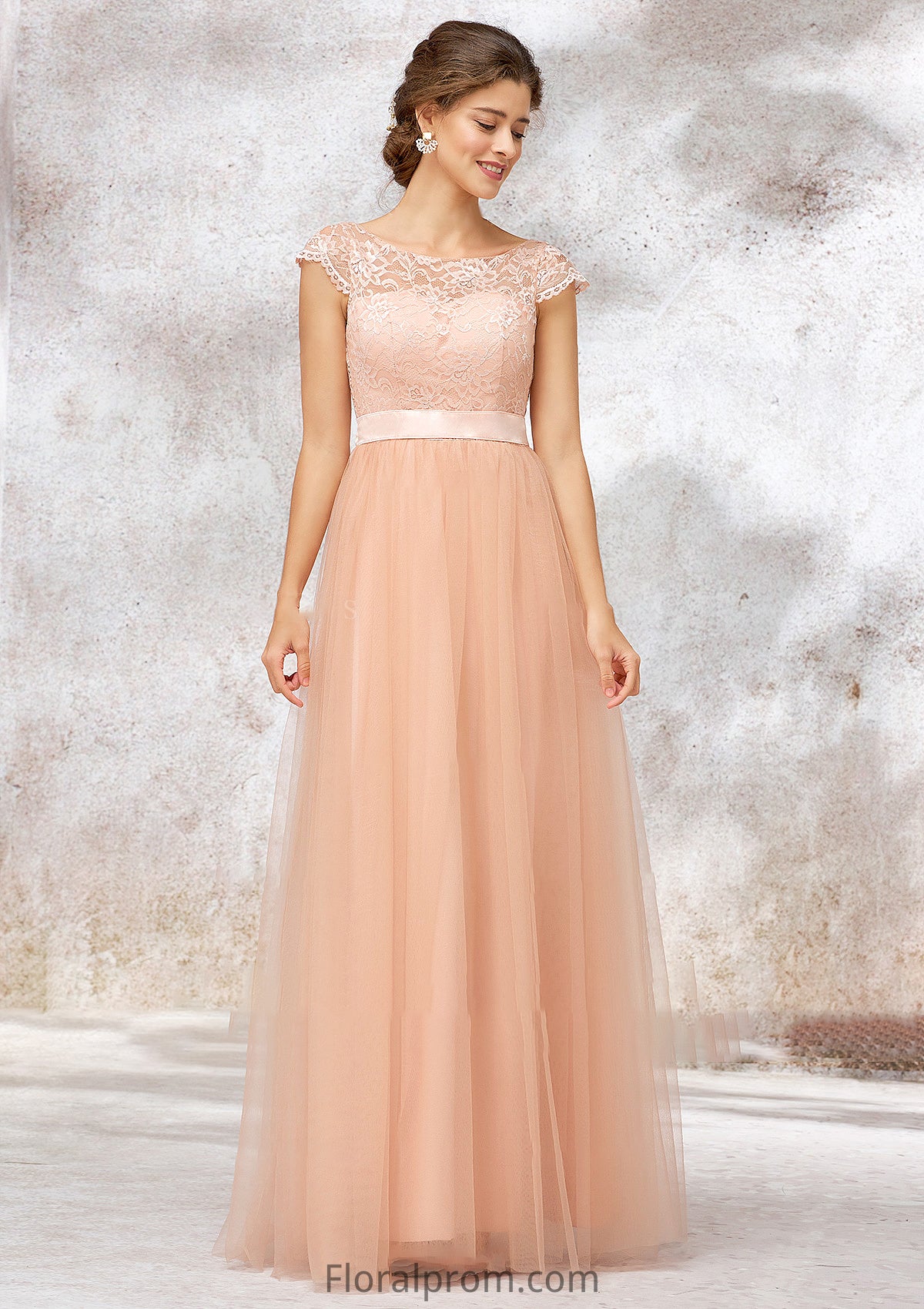 Sleeveless Bateau Long/Floor-Length Tulle A-line/Princess Bridesmaid Dresses With Sashes Lace Paula HJP0025405